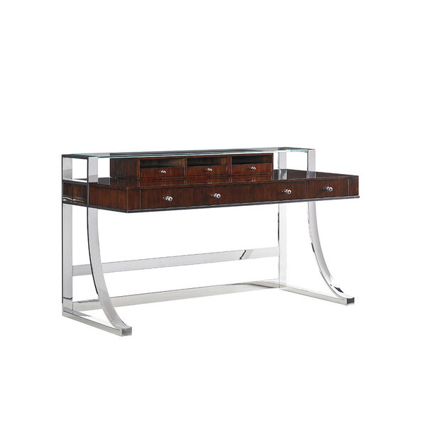 Studio Designs Stainless Steel and Brown Andrea Writing Desk, image 1