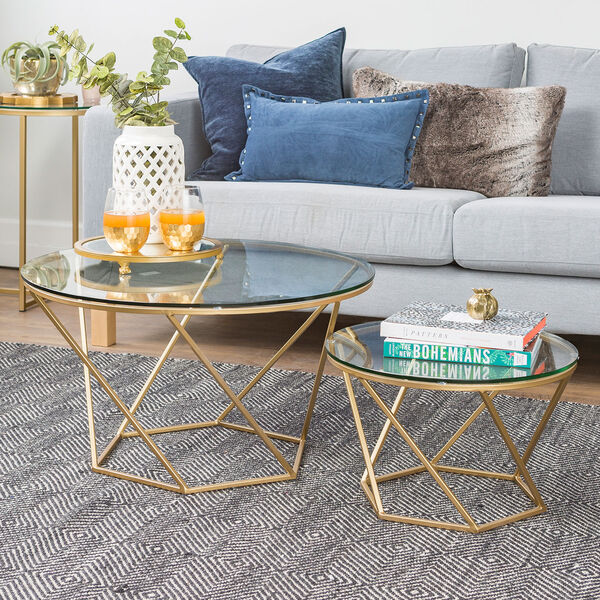 Geometric Glass Nesting Coffee Tables - Gold, image 1
