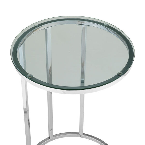Chrome Base Round End Table with Transparent Glass Top, image 3