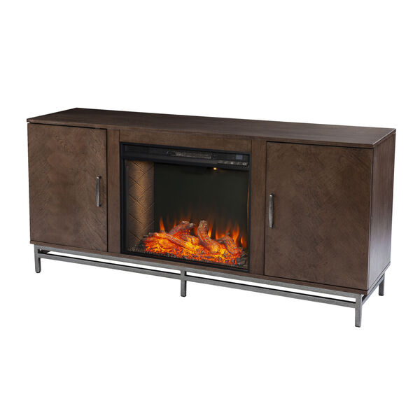 Dibbonly Brown and matte silver Alexa Smart Fireplace with Media Storage, image 2