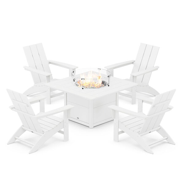 White Adirondack Chair Conversation Set with Fire Pit Table, 5-Piece, image 1
