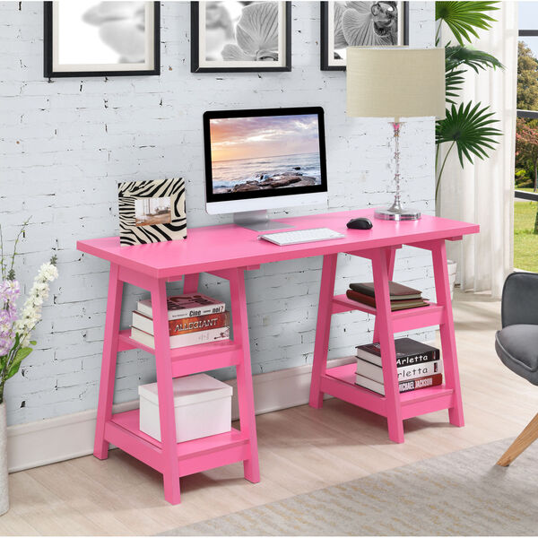 Designs2Go Pink Double Trestle Desk, image 1