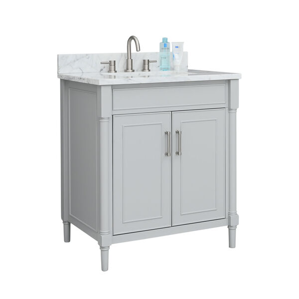 Bristol Light Gray 31-Inch Vanity Set with Carrara White Marble Top, image 2