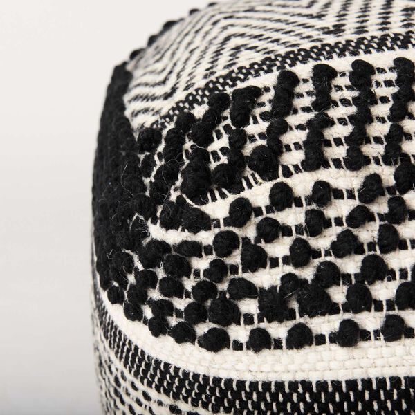Garima Black and White Wool and Cotton Patterned Pouf, image 5