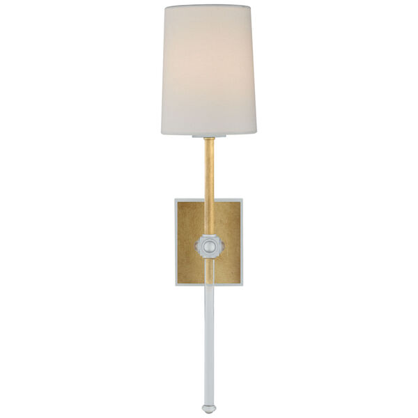 Lucia Medium Tail Sconce in Gild and Crystal with Linen Shade by Julie Neill, image 1