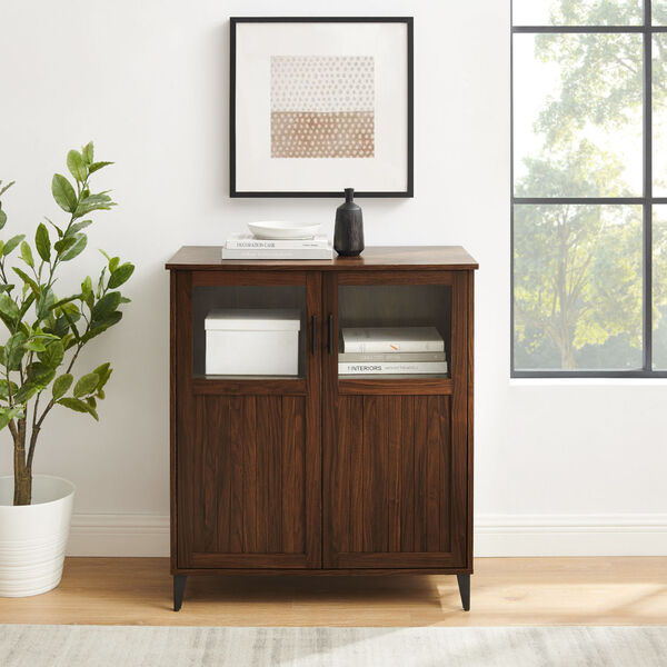 Babbett Dark Walnut Glass and Grooved Door Transitional Accent Cabinet, image 1