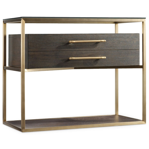 Curata Dark Wood and Gold One-Drawer Nightstand, image 1