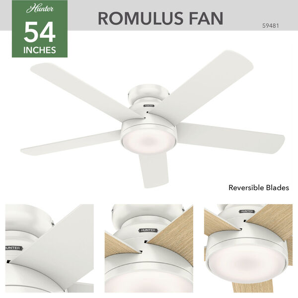 Romulus Low Profile Fresh White 54-Inch Smart LED Ceiling Fan, image 5