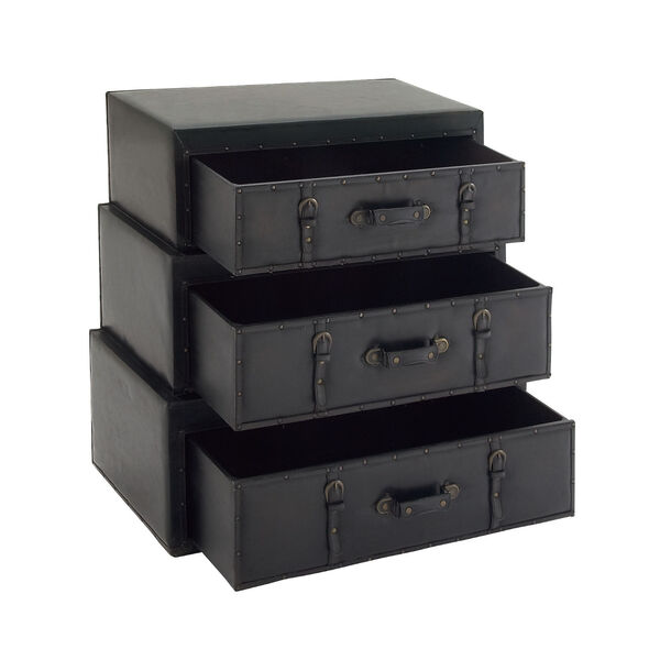 Black Faux Leather and Wood Traditional Chest, image 1