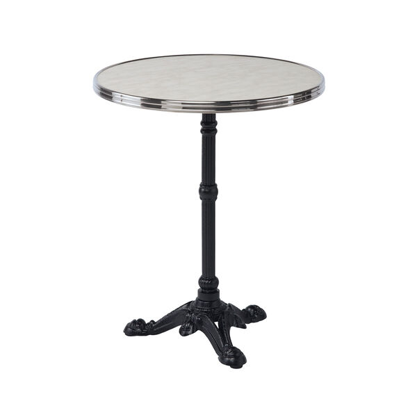 Rive Gauche 24-in Black Outdoor Bistro Table with White Faux Marble Top and Chrome Strapping, image 1