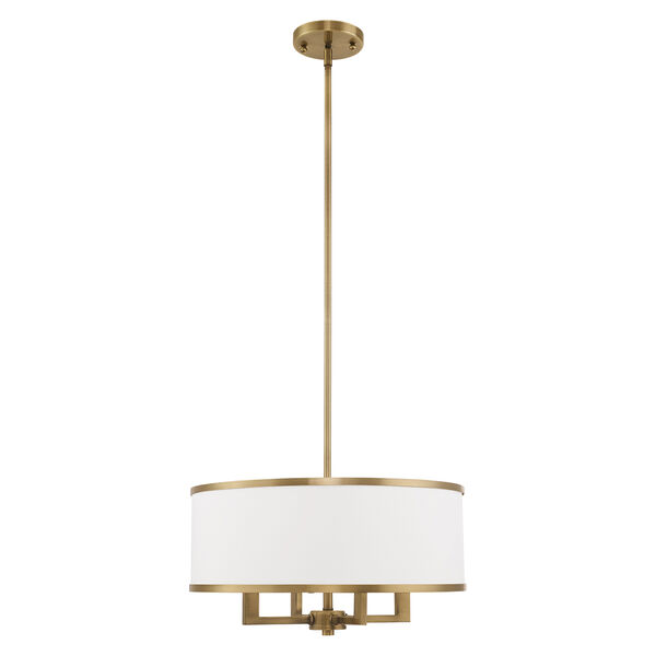 Park Ridge Antique Brass 18-Inch Four-Light Pendant Chandelier with Hand Crafted Off-White Hardback Shade, image 2