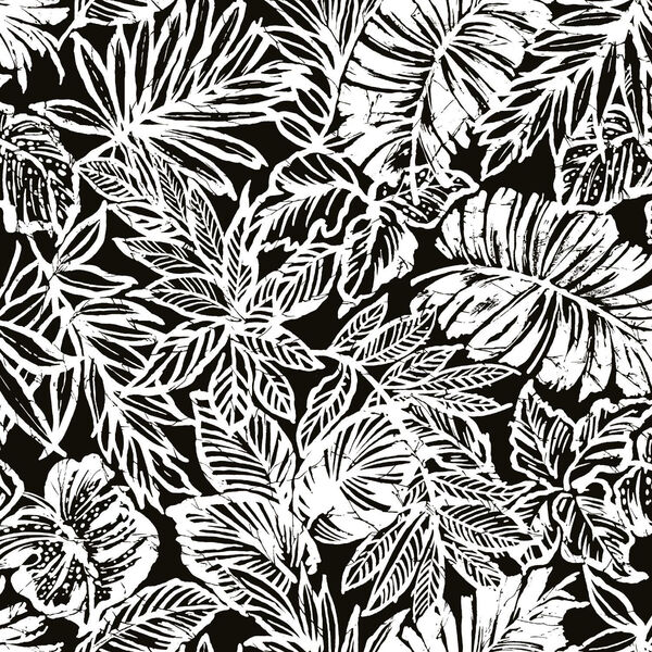 Batik Tropical Leaf Black Peel And Stick Wallpaper, image 2
