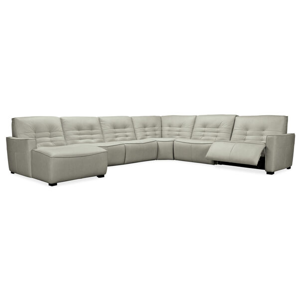 Reaux Grandier Gray Leather Six Piece LAF Chaise Sectional Sofa with Two Power Recliner Sections, image 1