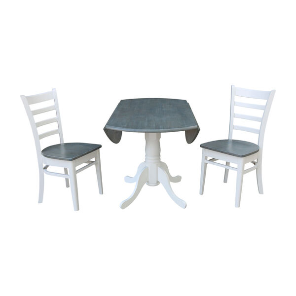 Emily White and Heather Gray 42-Inch Dual Drop leaf Table with Side Chairs, Three-Piece, image 6