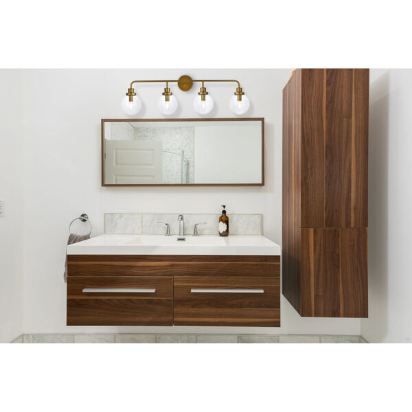 Hanson Brass and Clear Shade Four-Light Bath Vanity, image 2