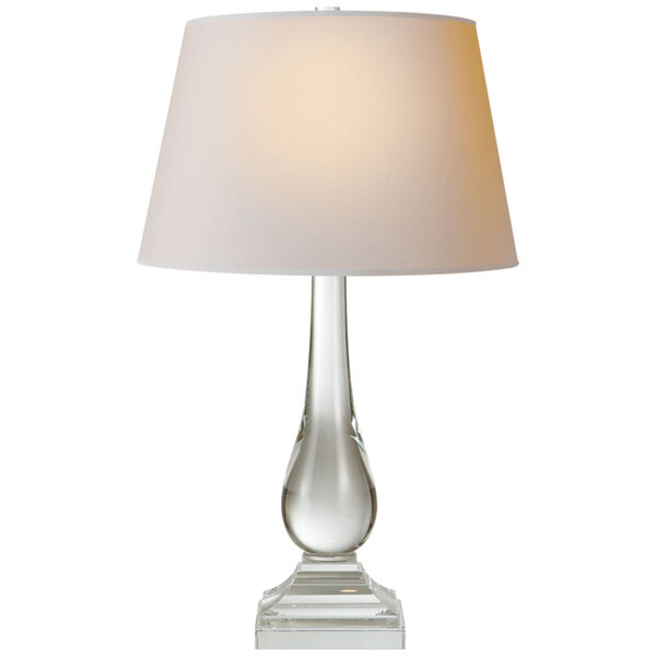 Modern Balustrade Table Lamp in Crystal with Natural Paper Shade by Chapman and Myers, image 1