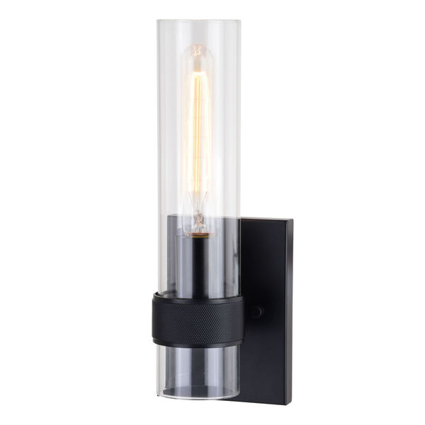 Bari Matte Black Five-Inch One-Light Wall Sconce with Clear Cylinder Glass, image 1