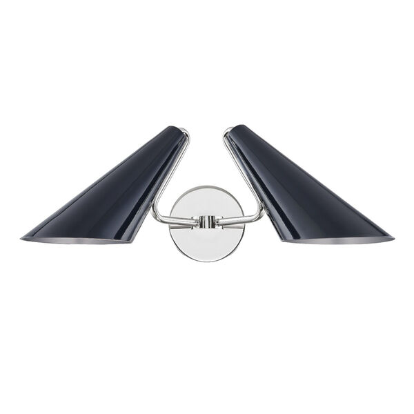 Talia Polished Nickel and Midnight Blue Two-Light Wall Sconce, image 1
