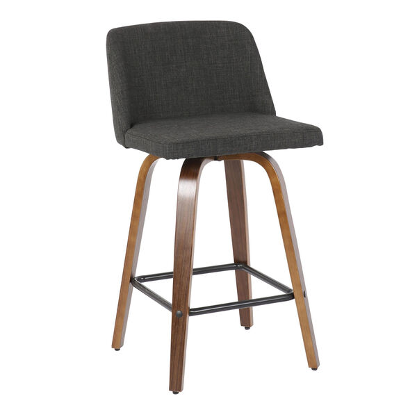 Toriano Walnut, Charcoal and Black Counter Stool with Square Footrest, Set of 2, image 1