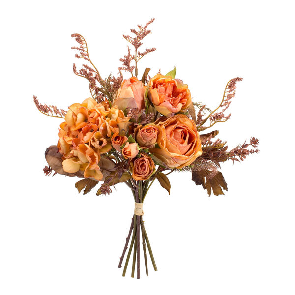 Orange Rose and Fall Foliage Bouquet Artificial Floral Spray, Set of Six, image 1