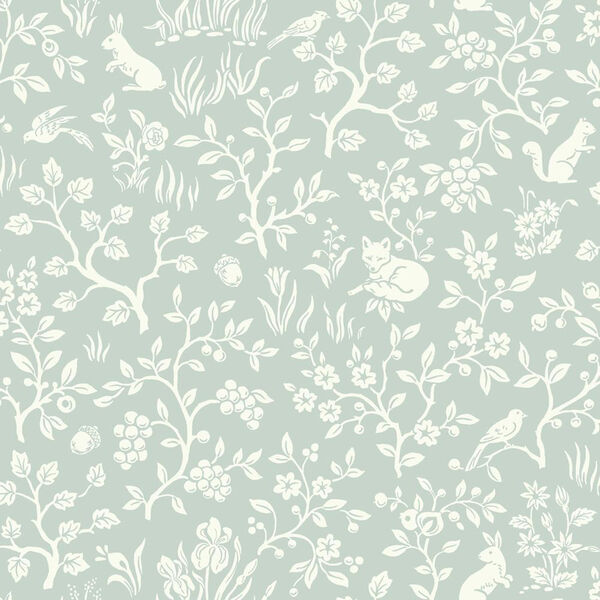 Fox and Hare Green Wallpaper - SAMPLE SWATCH ONLY, image 1