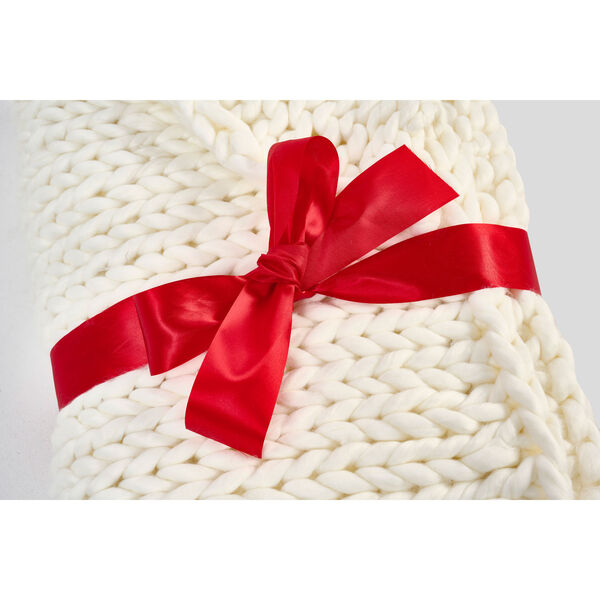 Ultra-Chunky Knit Acrylic Throw Blanket Ivory  - (Open Box), image 1