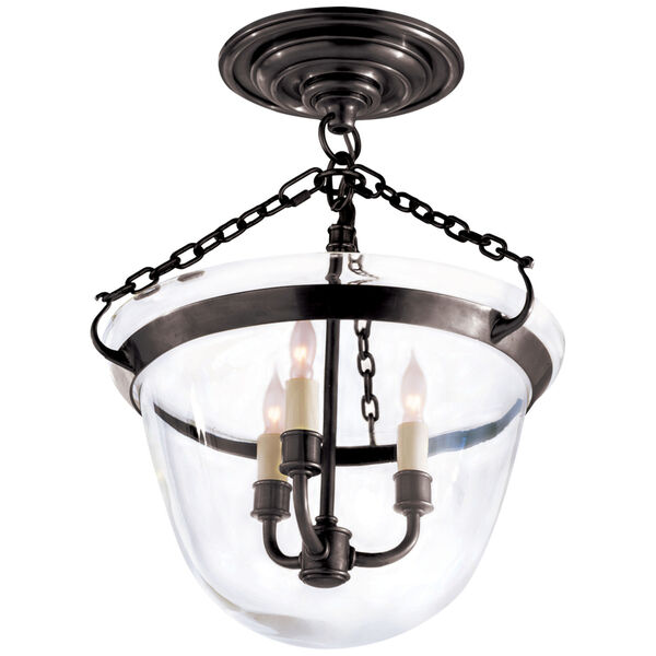 Country Semi-Flush Bell Jar Lantern in Bronze by Chapman and Myers, image 1