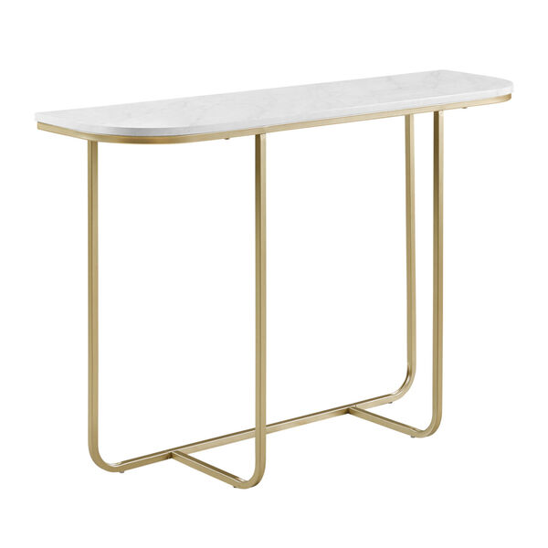 White Faux and Gold 44-Inch Curved Entry Table, image 4
