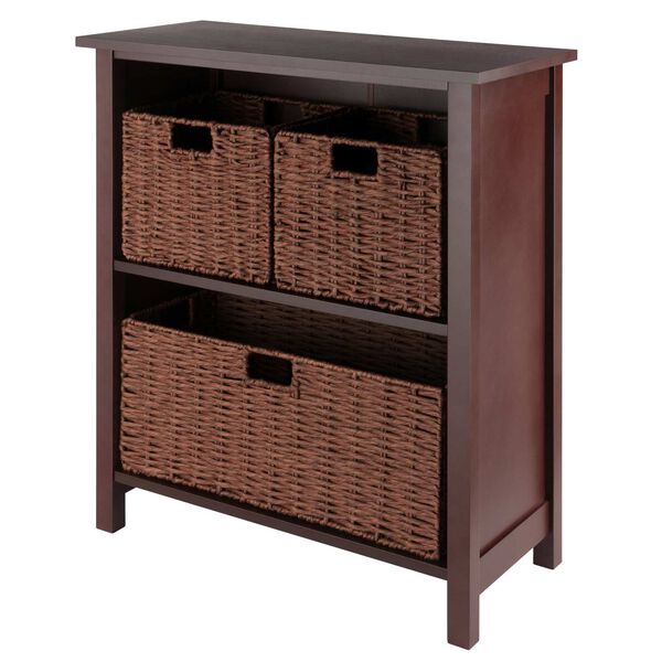 Milan Walnut Storage Shelf with Three Foldable Woven Baskets, 4-Piece, image 1