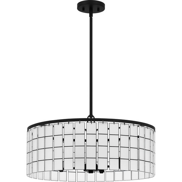 Seigler Matte Black Four-Light Pendant with Etched Glass Panels, image 4