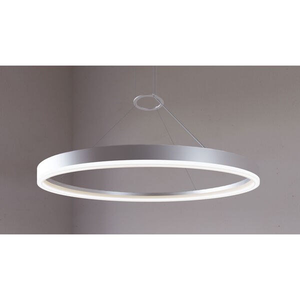 Corona Bright Satin Aluminum LED 32-Inch Pendant with White Etched Shade, image 12