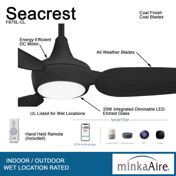 Seacrest Coal 60-Inch LED Indoor Outdoor Smart Ceiling Fan, image 4