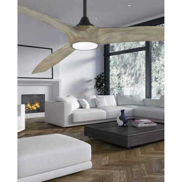 Paladin Black 60-Inch LED Ceiling Fan with Grey Weathered Oak Blades, image 3