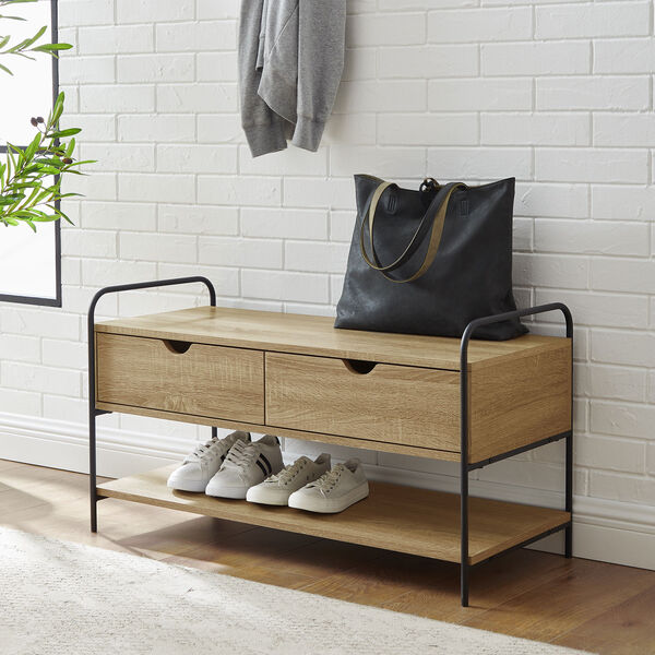 Mission Driftwood and Black Two Drawer Entry Bench with Shoe Storage, image 1