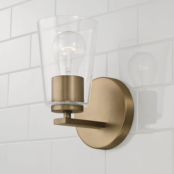 Portman Aged Brass One-Light Sconce with Clear Glass, image 3