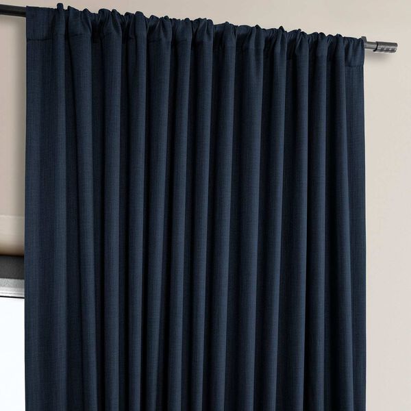 Nightfall Blue Faux Linen Extra Wide Room Darkening Single Panel Curtain, image 4