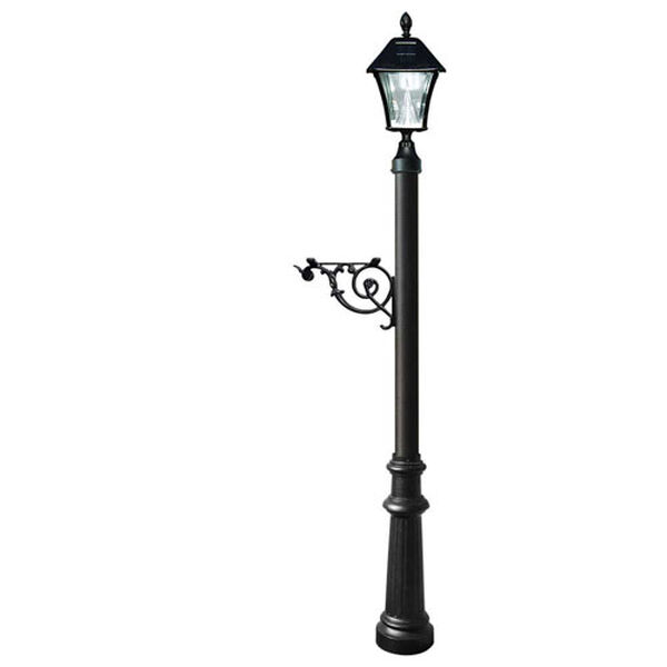 Lewiston Post Only with Support Brace, Fluted Base in Black Color and Bayview Solar Lamp, image 1