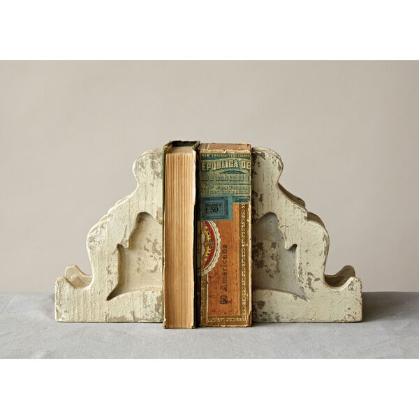 Distressed White Magnesia Corbel Bookends, image 1