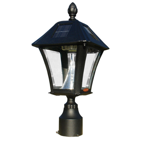 Lewiston Post Only with Support Brace, Ornate Base in Black Color and Bayview Solar Lamp, image 3