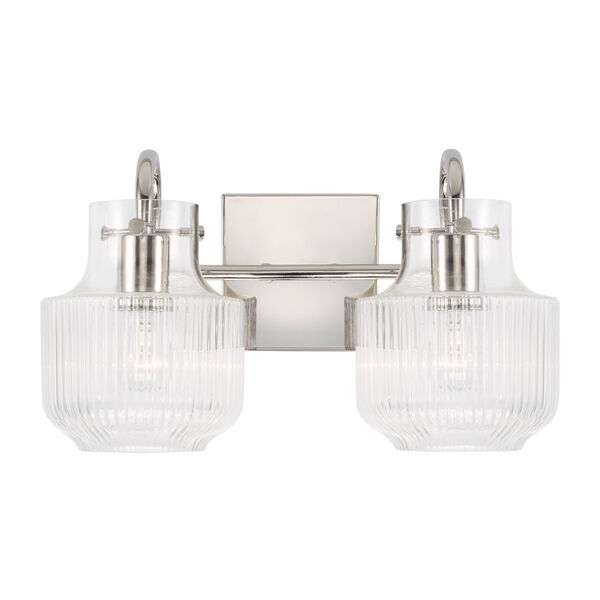 Nyla Polished Nickel Two-Light Vanity with Clear Fluted Glass, image 4