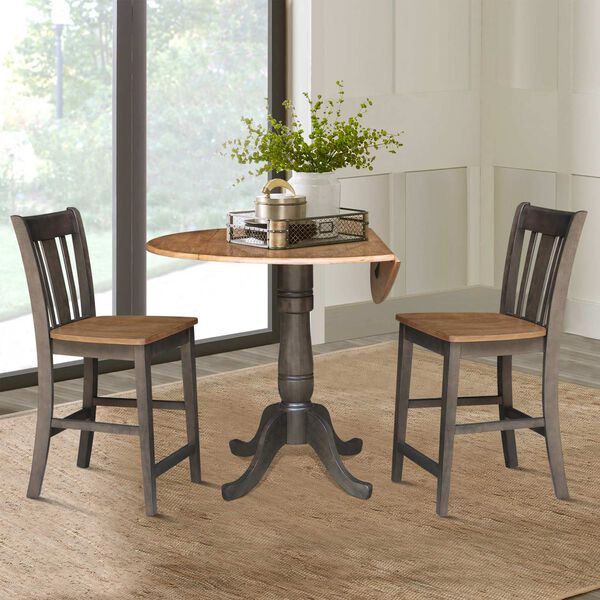 Hickory Washed Coal Round Dual Drop Leaf Counter Height Dining Table with 2 Splatback Stools, 3 Piece Set, image 4
