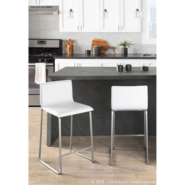 Mara Stainless Steel and White Counter Stool, Set of 2, image 3