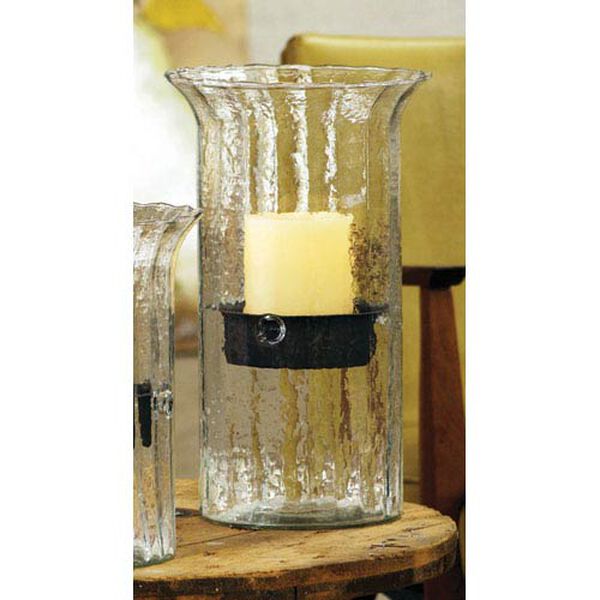 Medium Ribbed Glass Candle Cylinder with Rustic Insert, image 1