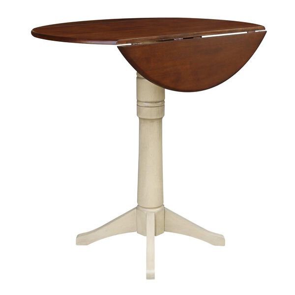Antiqued Almond and Espresso 42-Inch High Round Dual Drop Leaf Pedestal Dining Table, image 3