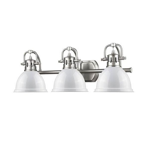 Duncan Pewter Three-Light Vanity Fixture with White Shade, image 3