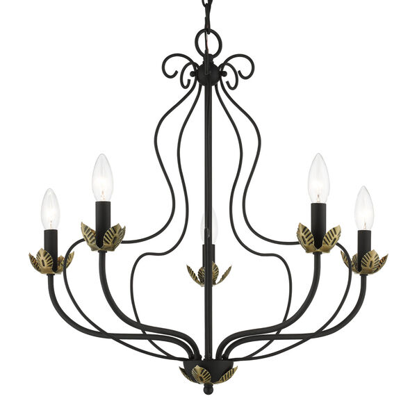 Katarina Black with Antique Brass Accents Five-Light Chandelier, image 4