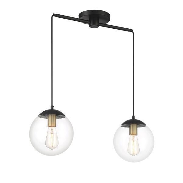Chelsea Matte Black and Natural Brass Two-light Chandelier, image 3