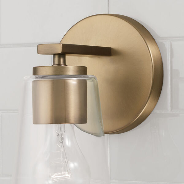 Portman Aged Brass One-Light Sconce with Clear Glass, image 2
