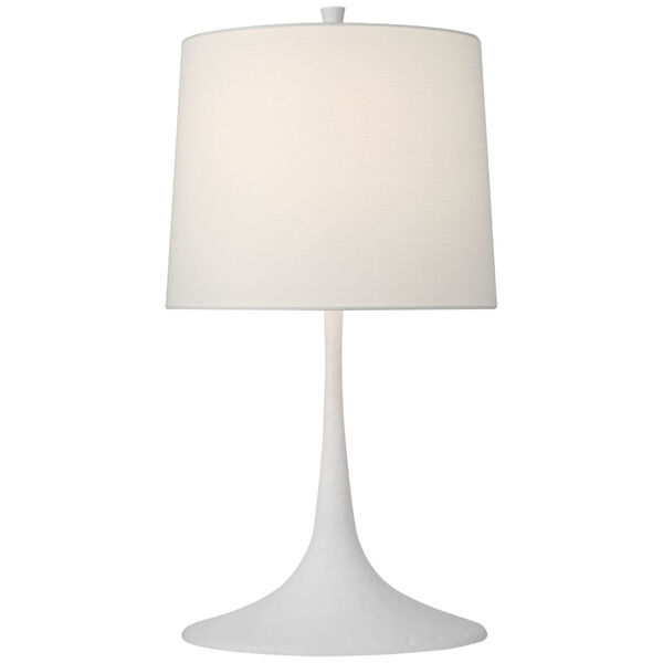 Oscar Medium Sculpted Table Lamp in Plaster White with Linen Shade by Barbara Barry, image 1