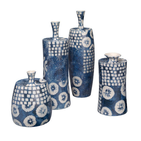 Hana Blue and Off White Cermaic Vase, Set of 4, image 1